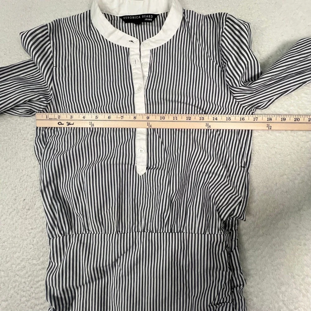 Veronica‎ Beard Jeans XS Blue Striped Everett Dress Ruched Ruffle Mini